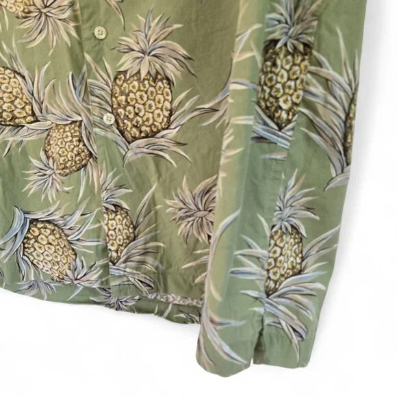 Chaps Ralph Lauren Mens Green Pineapple Print Hawaiian Short Sleeve Shirt Large - Picture 8 of 11